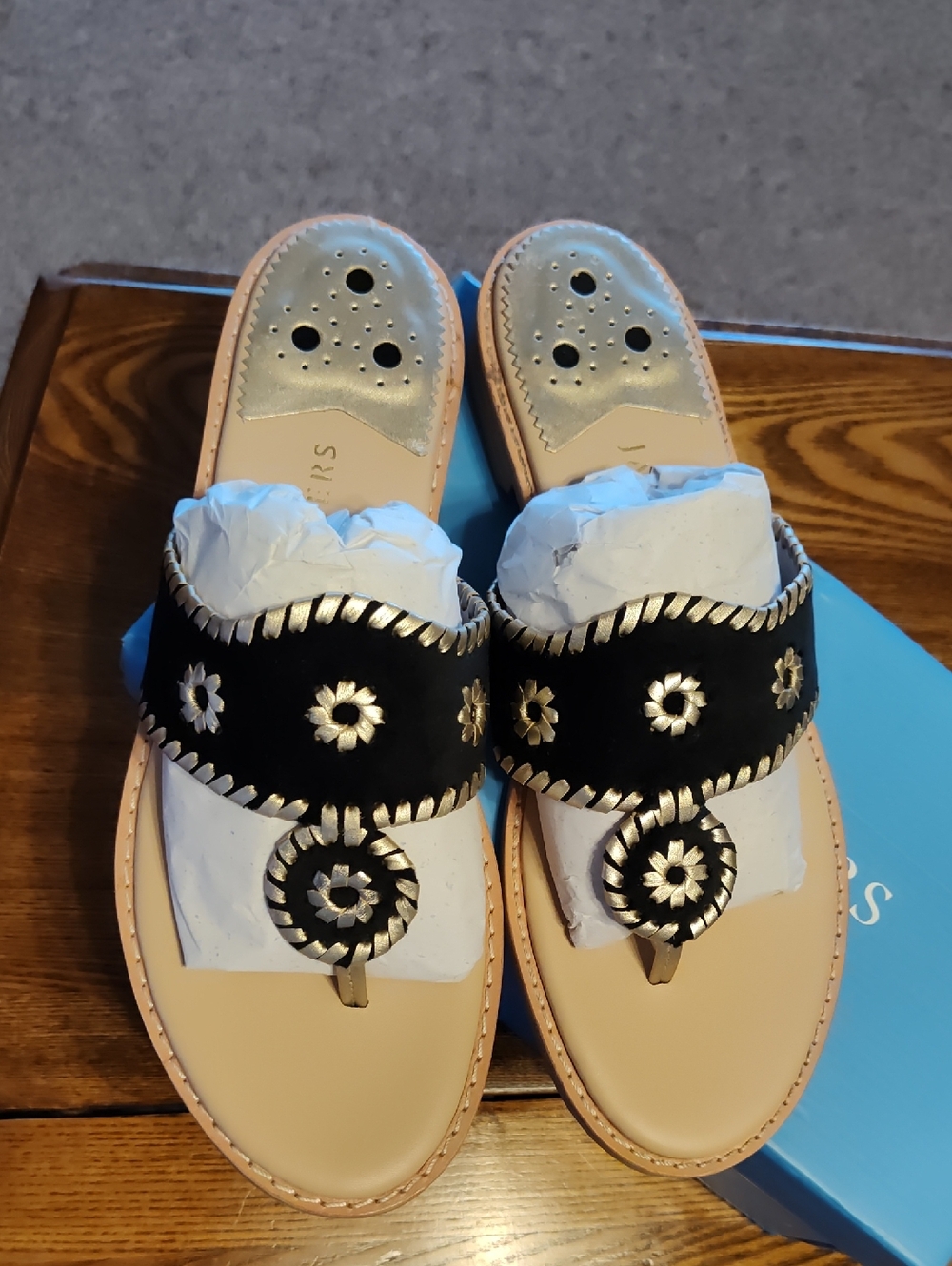 Jack Rogers II Women's Black Velvet Embroidered Leather Slide Sandals size 11